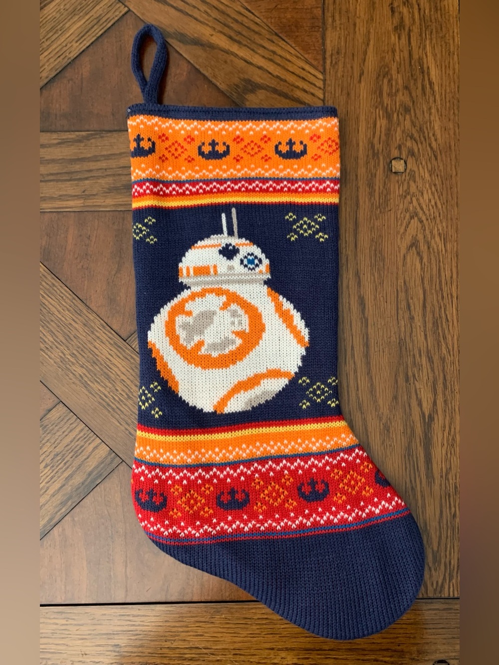 Star Wars BB-8 Knit Holiday 18” Christmas Stocking Navy & Orange Fair Isle Style